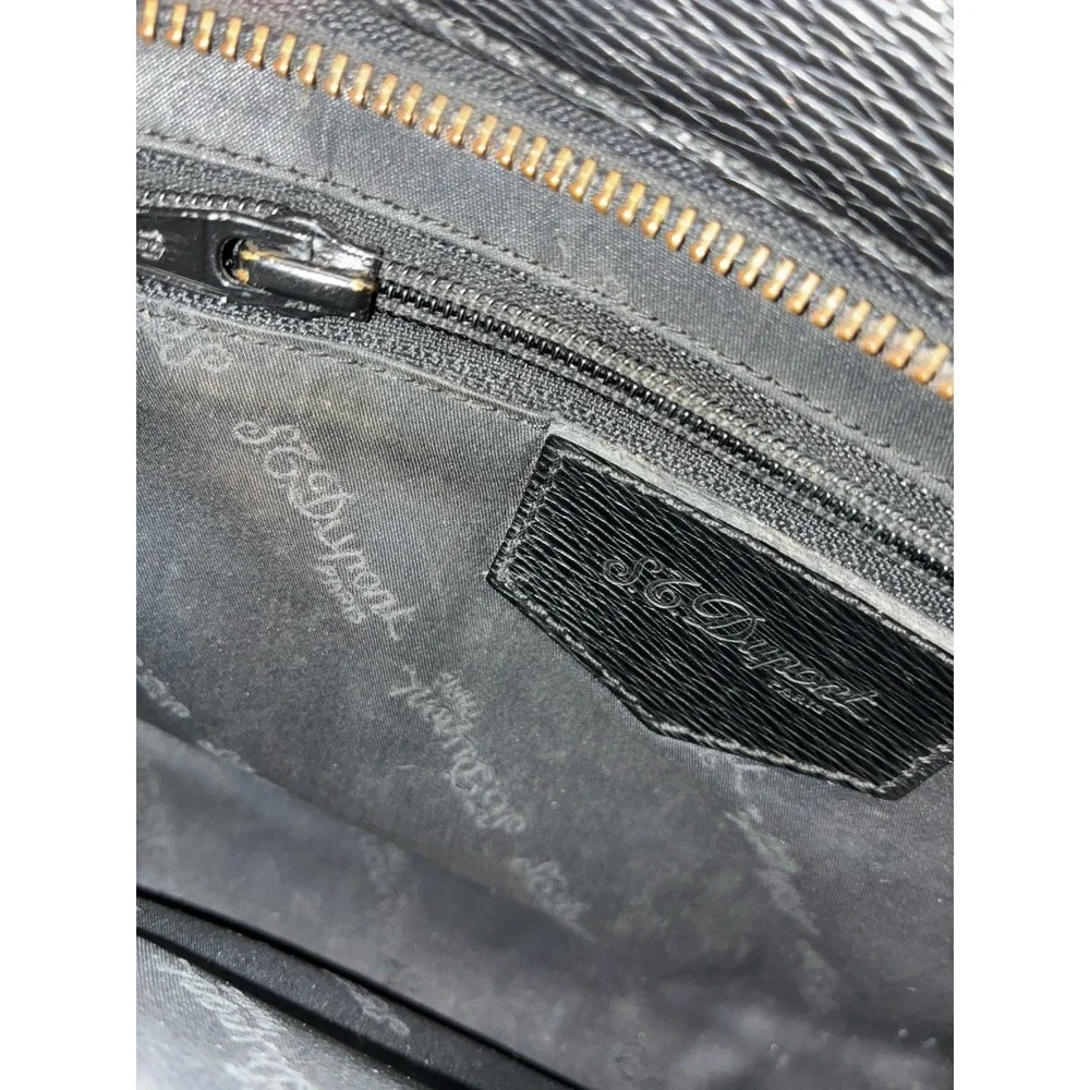 Vtg S.T. Dupont Paris Pouch Men's Black Textured Leather Carry All Bag *no strap